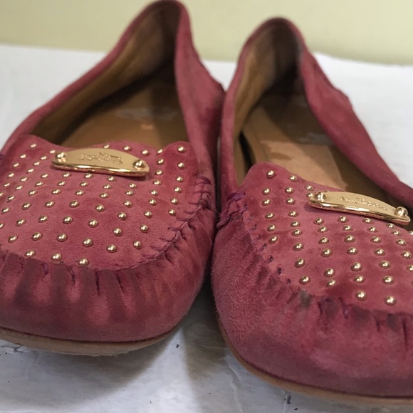 Coach Ballet Flats Suede Studs Logo Loafers Leather Shoes Barbie Pink Comfort - Picture 12 of 15
